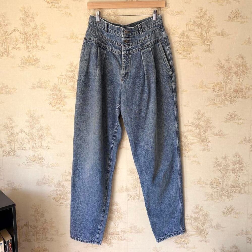 Vintage 90s Lee Pleated High Rise Tapered Mom Jeans Bareback Retro Denim 28x30